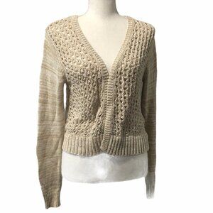 CONVERSE ONE STAR Cardigan Sweater Women's Size Small Tan 100% Cotton Knit